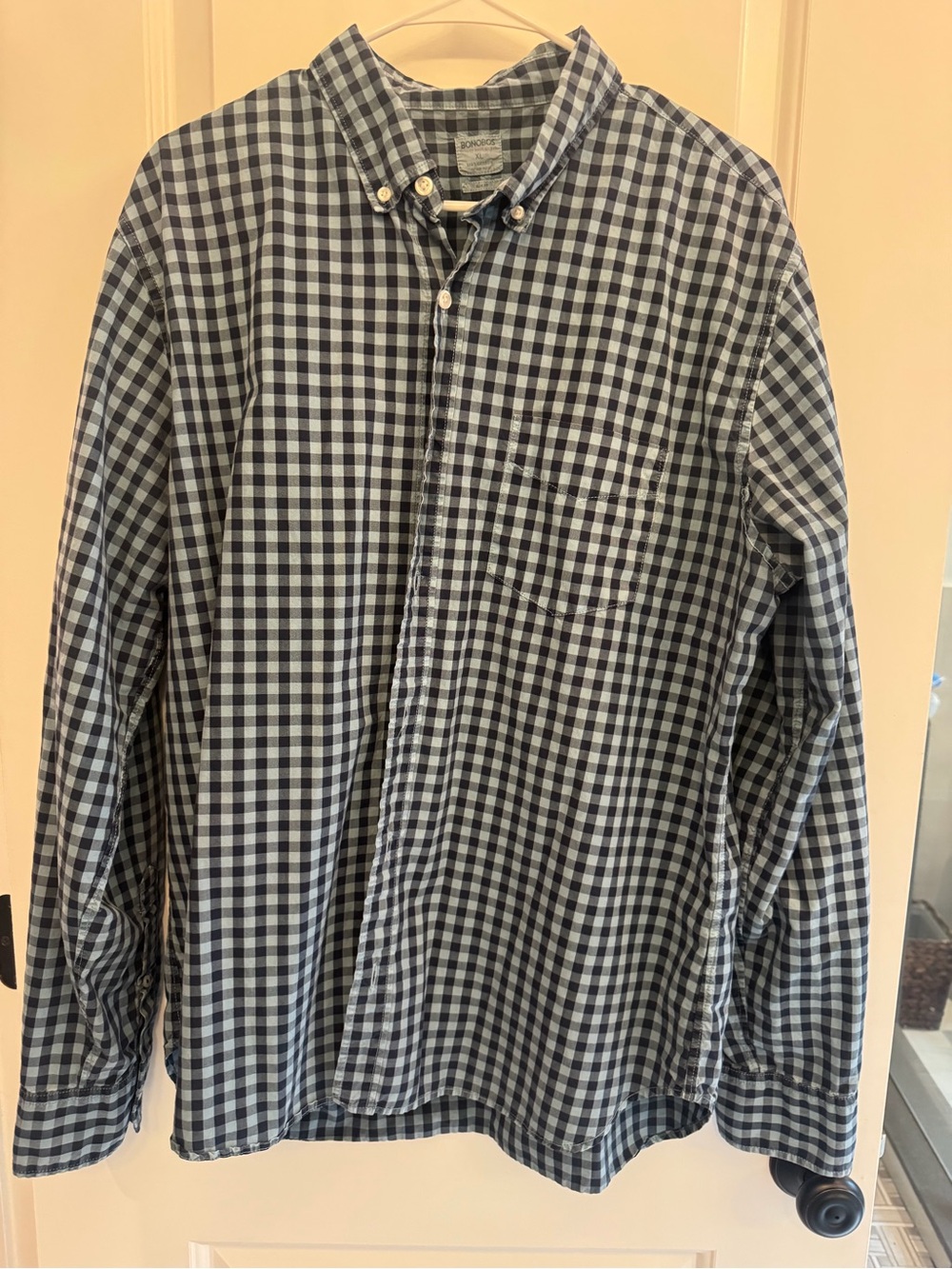 Bonobos Men's XL Slim Dit Navy and Green Gingham Button-Down Shirt